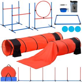 Dog Agility Training Equipment, 7 PCS Set Upgrade w/ Adjustable High Hurdles,6 Weave Poles,2 Tunnels,Jump Ring,Pause Box,Whistle,Foldable Bowl